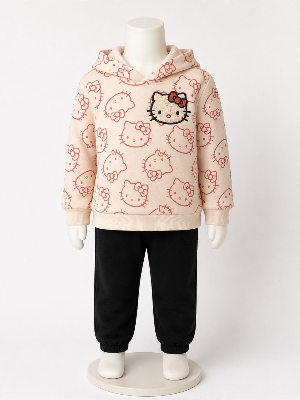 Hello Kitty Cream & Pink Hoodie for Kids - Embroidered Character Pullover